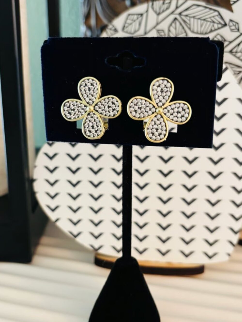 Gold and Hematite Floral Latch Back Earrings